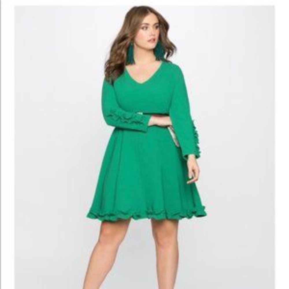 NWT Eloquii Green Ruffle Dress